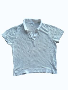Calvin Klein Women’s XL White Mesh Knit Polo Top Sheer Short Sleeve